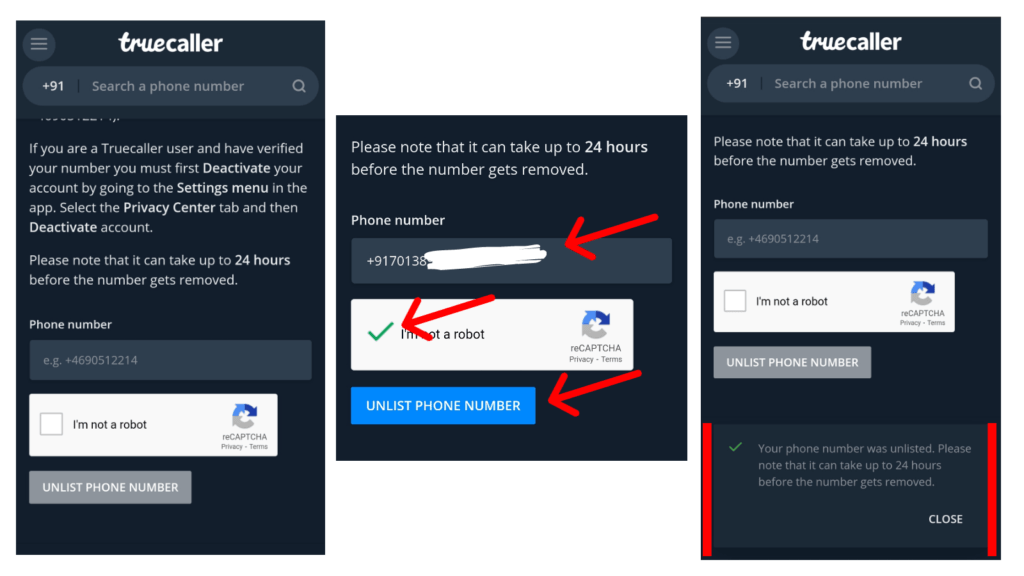 image showing removing number from Truecaller