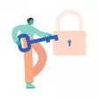 image showing boy locking key