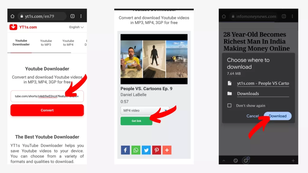download Youtube shorts using browser on mobile