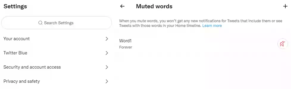 image showing muted keywords in twitter