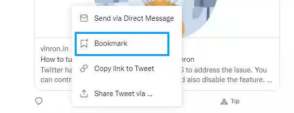 image showing twitter bookmark option