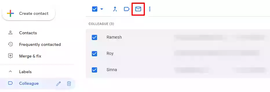 Image showing sending a mail to all contacts of a label in google contacts