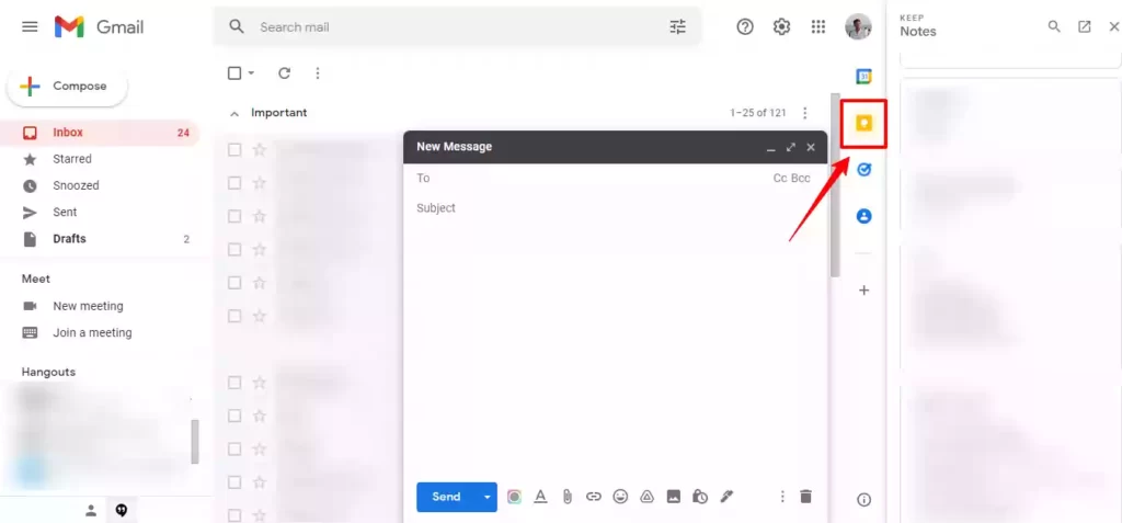 Image showing google keep notes in Gmail