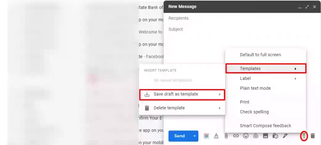 Image showing saving a tempate in gmail