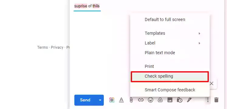 Image showing check spelling feature in Gmail