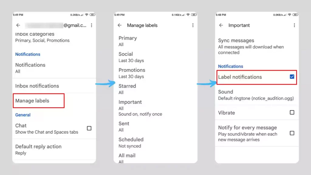 Image showing Label notifications in Gmail
