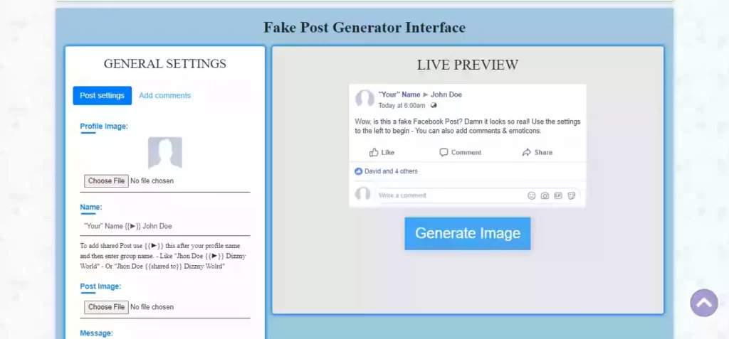Image showing that creating fake facebook posts and comments