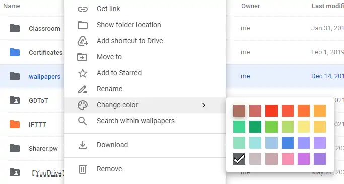 Imaeg showing setting colours to folders on google drive