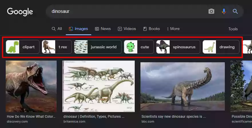 Image showing dinosaur images on google search