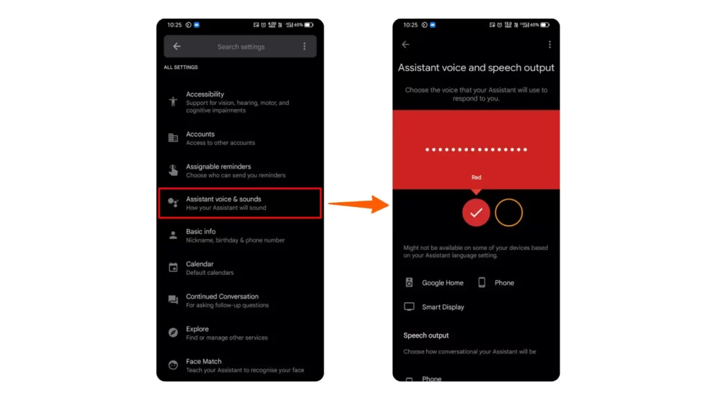 Image showing how to change google assistant voice settings