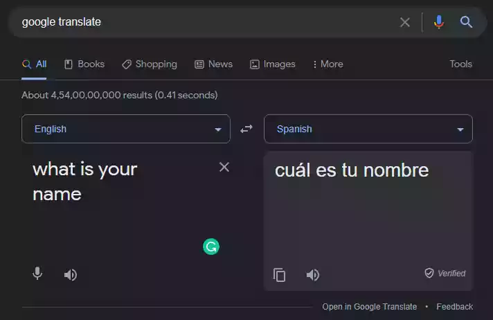 Image showing google translate on google search