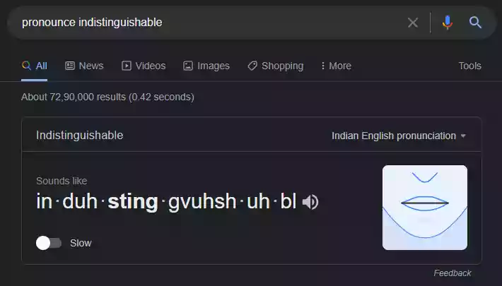Image showing that google pronouncing the word indistinguishable