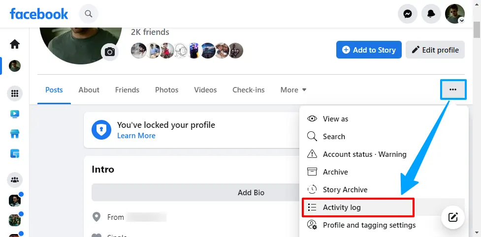 Image showing facebook profile activity log
